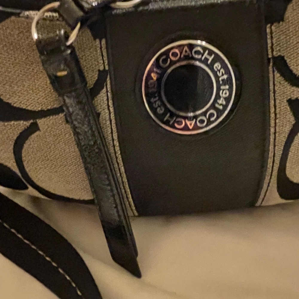 Coach Signature 19281 Canvas Hobo Crossbody Bag Gray and Black